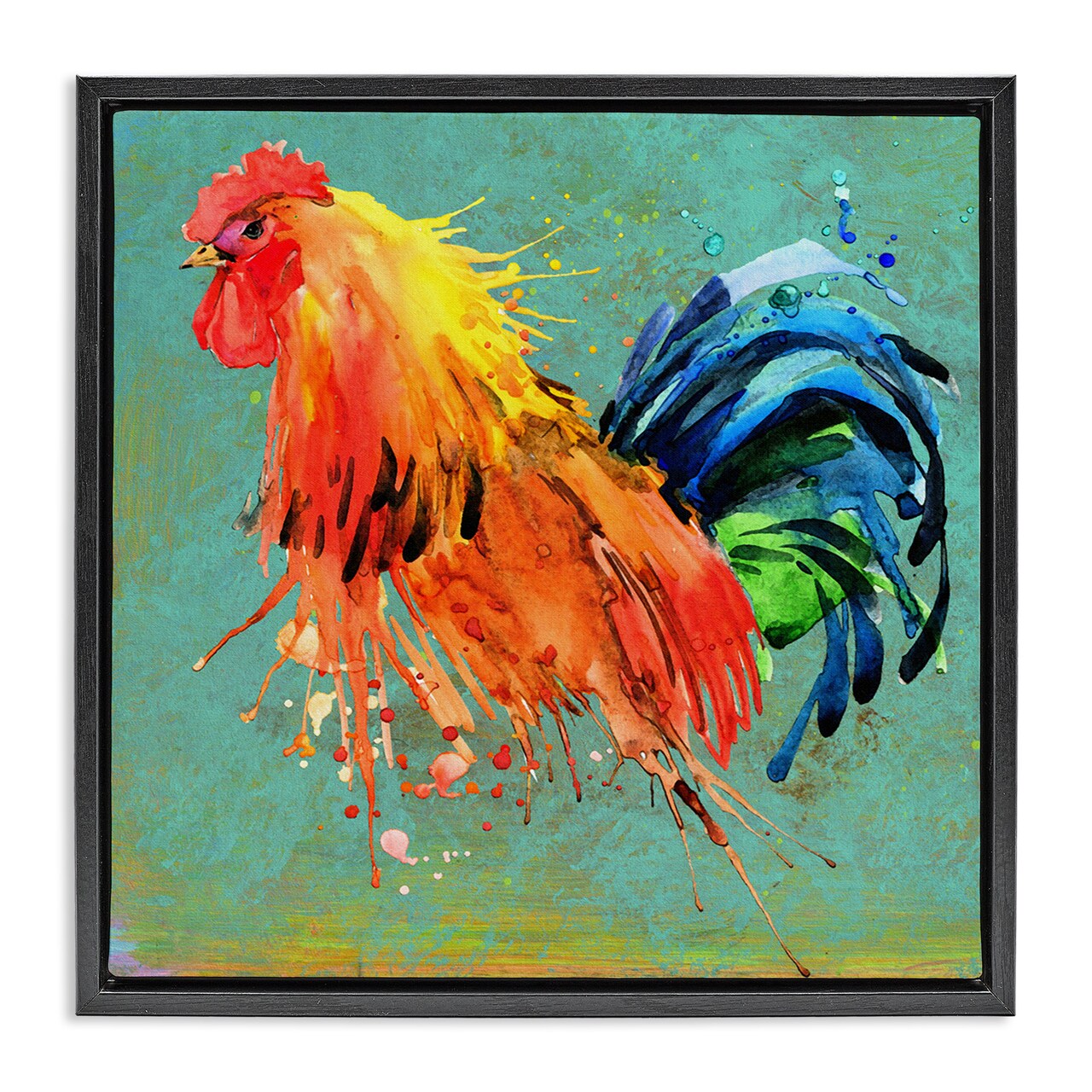 Stupell Industries Urban Abstract Rooster Splash Framed Floater Canvas Wall Art